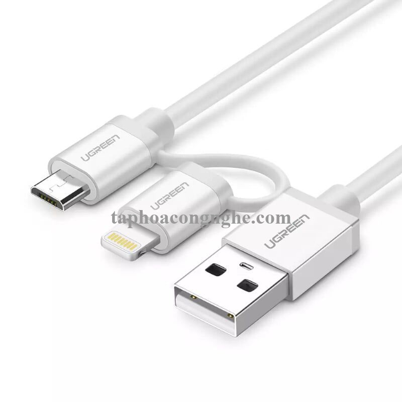 Ugreen 30668 0.5M màu Bạc Cáp sạc đa năng USB sang MicroUSB + Lightning US165 30030668